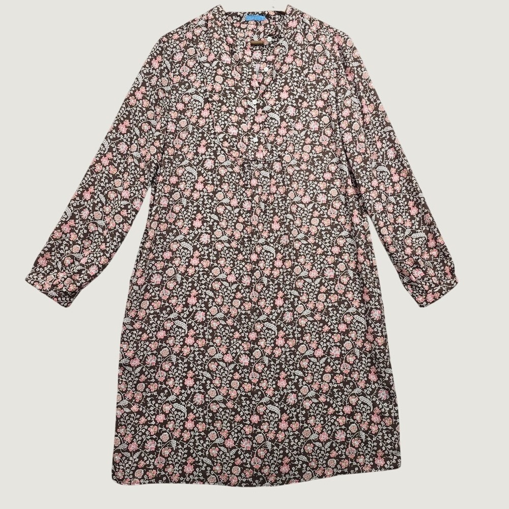J.McLaughlin Floral Shift Dress Womens Medium Brown Pink‎ Pockets Cottagecore